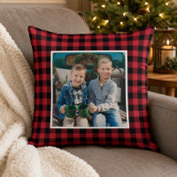 Red Black Buffalo Plaid Photo Christmas