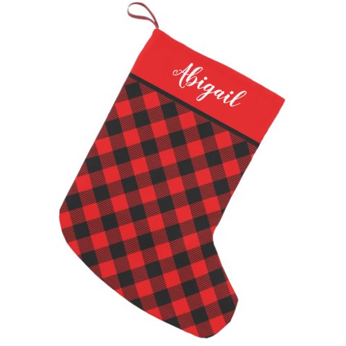 Red  Black Buffalo Plaid Red Trim Personalized Small Christmas Stocking