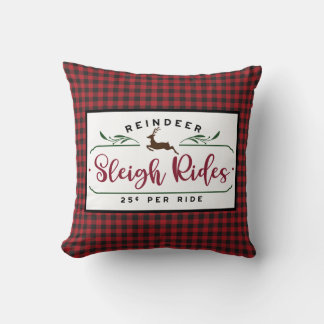 Red Black Buffalo Plaid - Reindeer Sleigh Rides Throw Pillow