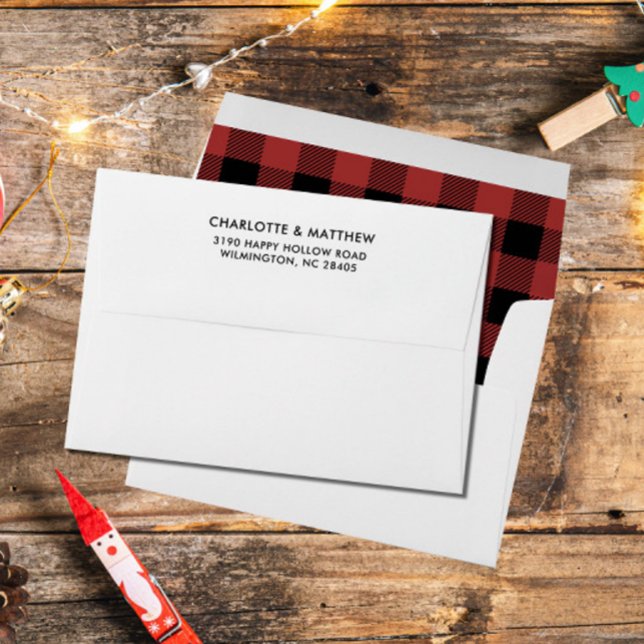 Red Black Buffalo Plaid return address family name Envelope (Creator Uploaded)