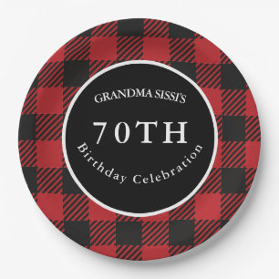 Red & Black Buffalo Plaid Rustic Birthday Party  Paper Plates