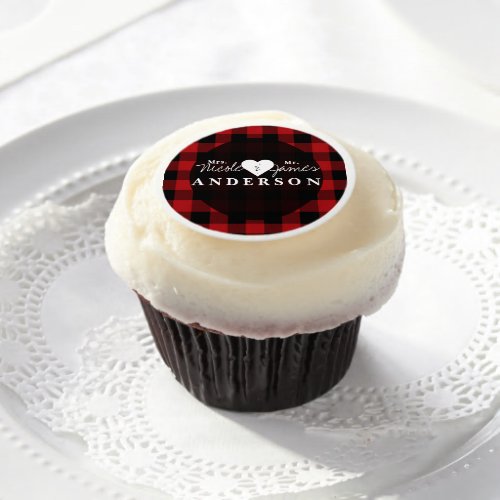 Red Black Buffalo Plaid Rustic Country Wedding Edible Frosting Rounds