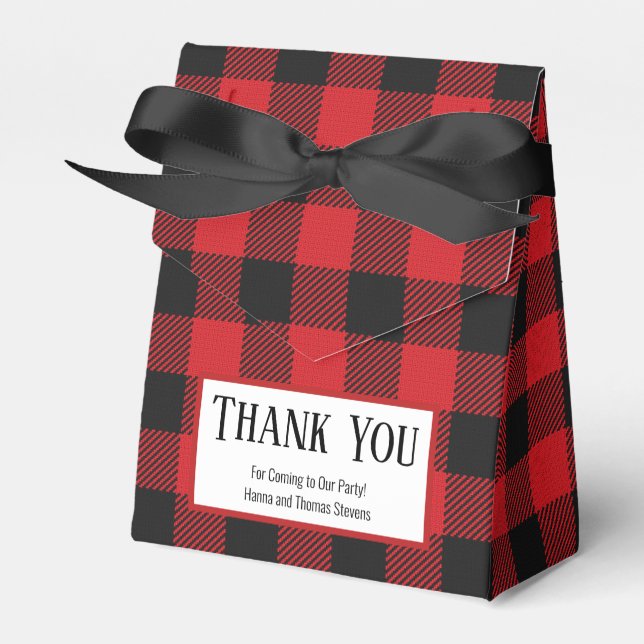 Red Black Buffalo Plaid Rustic Favor Box (Front Side)