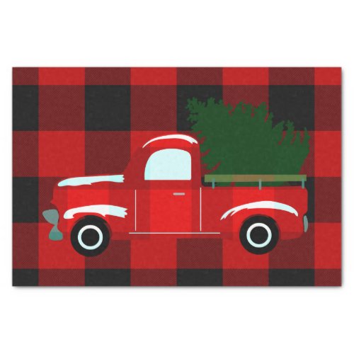 Red  Black Buffalo Plaid Rustic Holiday Truck Tissue Paper
