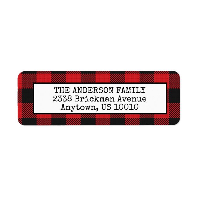 Red Black Buffalo Plaid Rustic Mountain Christmas Label (Front)