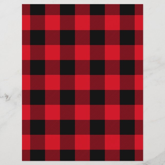 Red Black Buffalo Plaid Rustic Scrapbook Paper (Front)