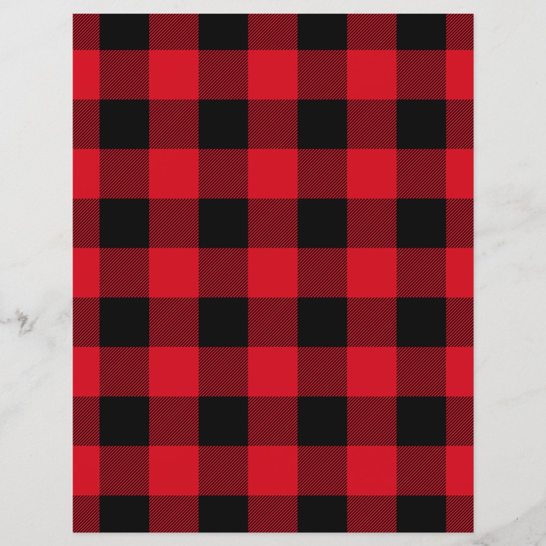 Red Black Buffalo Plaid Rustic Scrapbook Paper | Zazzle