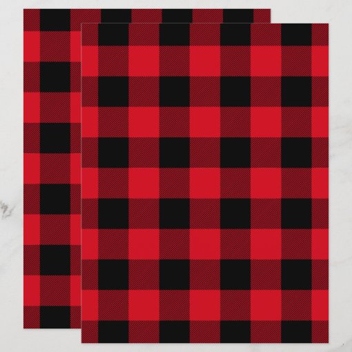 Red Black Buffalo Plaid Rustic Scrapbook Paper | Zazzle