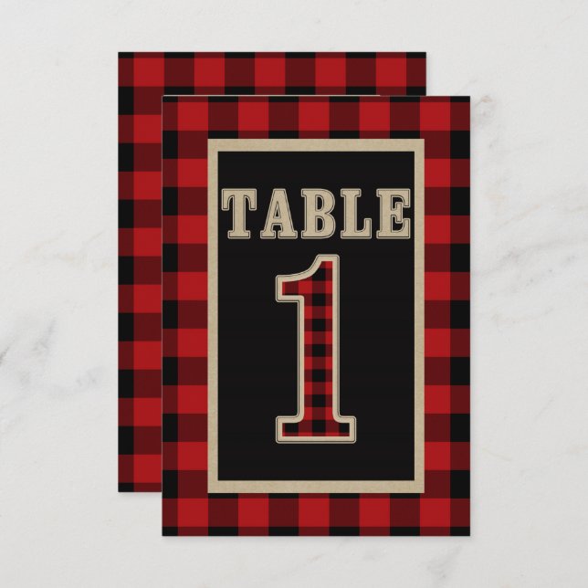 Red & Black Buffalo Plaid Rustic Table Number 1 (Front/Back)