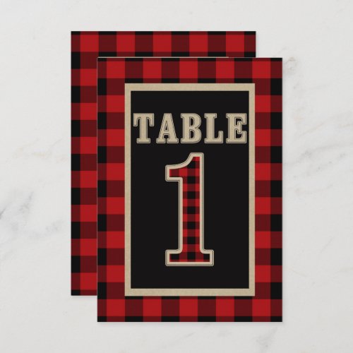 Red  Black Buffalo Plaid Rustic Table Number 1
