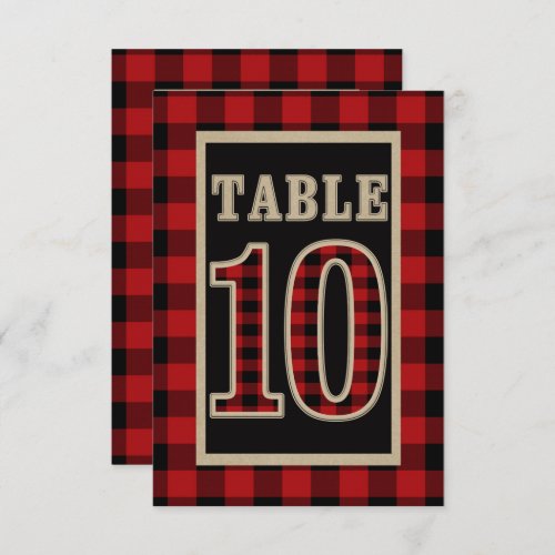 Red  Black Buffalo Plaid Rustic Table Number 10
