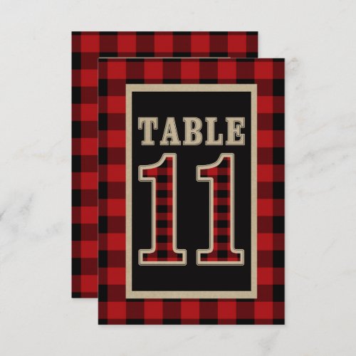 Red  Black Buffalo Plaid Rustic Table Number 11