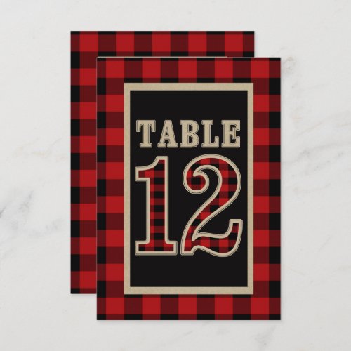 Red  Black Buffalo Plaid Rustic Table Number 12