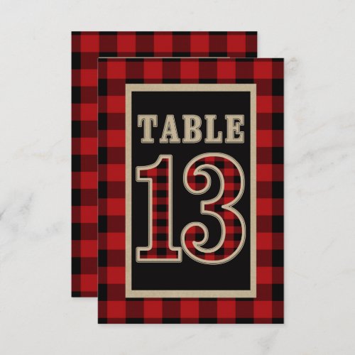 Red  Black Buffalo Plaid Rustic Table Number 13