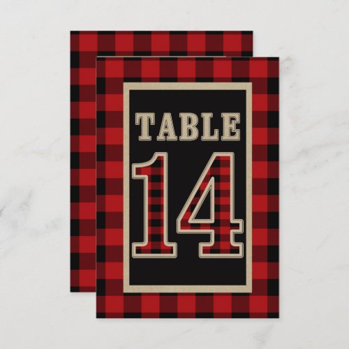 Red  Black Buffalo Plaid Rustic Table Number 14