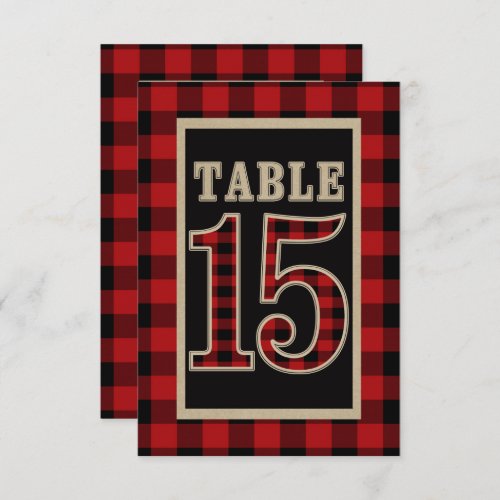 Red  Black Buffalo Plaid Rustic Table Number 15