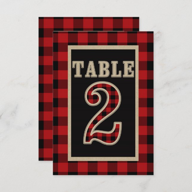 Red & Black Buffalo Plaid Rustic Table Number 2 (Front/Back)