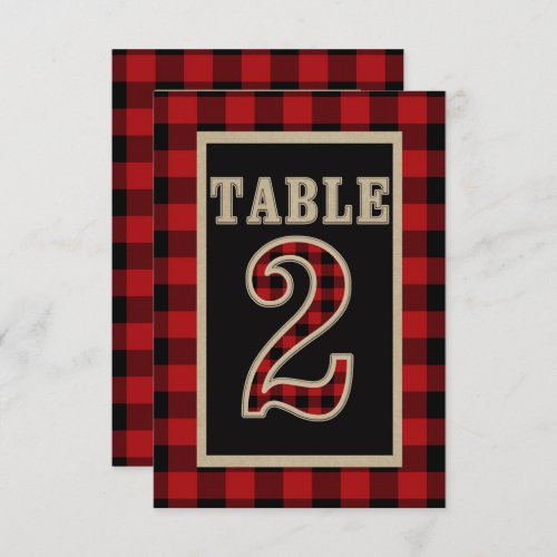 Red  Black Buffalo Plaid Rustic Table Number 2