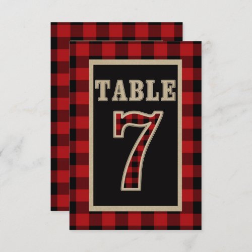 Red  Black Buffalo Plaid Rustic Table Number 7
