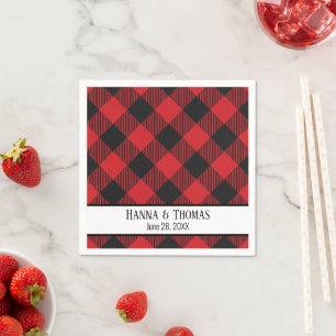 Red Black Buffalo Plaid Rustic Wedding Napkins
