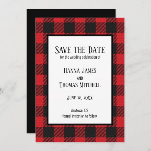 Red Black Buffalo Plaid Rustic Wedding Save The Date