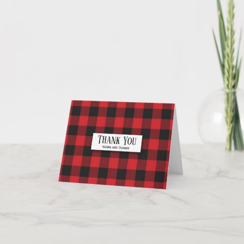 Red Black Buffalo Plaid Rustic Wedding Thank You