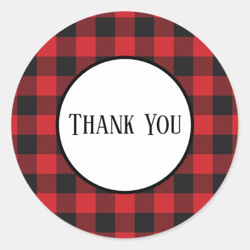 Red Black Buffalo Plaid Rustic Wedding Thank You Classic Round Sticker