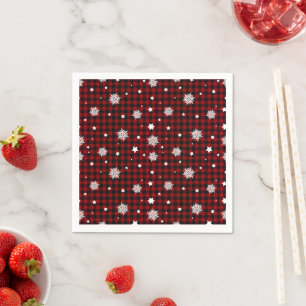 Red Black Buffalo Plaid Snowflake Winter Christmas Napkins