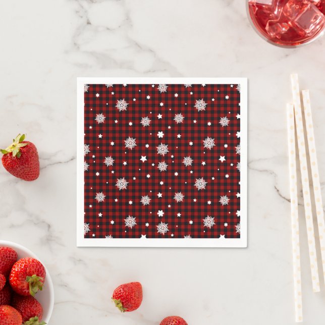 Red Black Buffalo Plaid Snowflake Winter Christmas Napkins (Insitu)