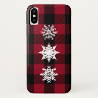 Red, Black Buffalo Plaid, Snowflakes Cell Case