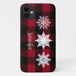 Red, Black Buffalo Plaid, Snowflakes Cell Case