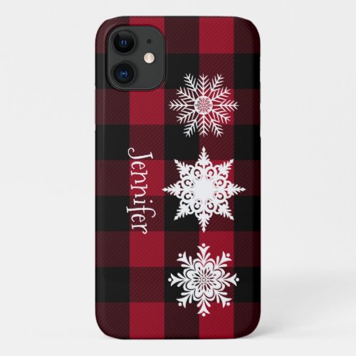 Red Black Buffalo Plaid Snowflakes Cell Case