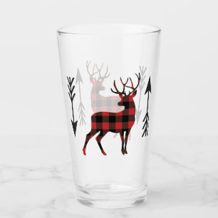 Red Black Buffalo Plaid Standing Deer Glass