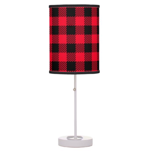 Red black buffalo plaid table lamp