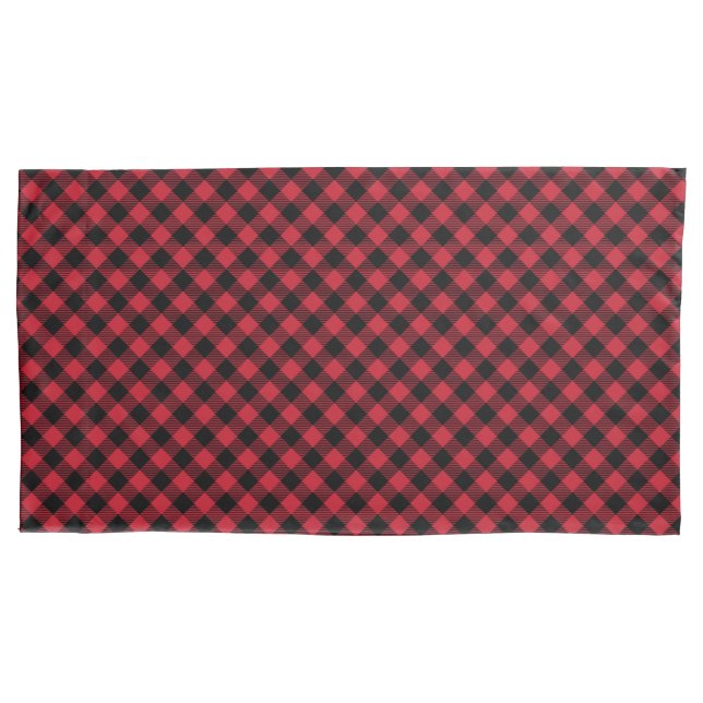 Red Black Buffalo Plaid Tartan Festive Rustic Pillow Case (Front-Left)