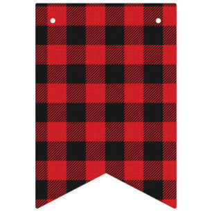 Red Black Buffalo Plaid Wedding Bunting Flags