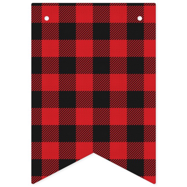 Red Black Buffalo Plaid Wedding Bunting Flags (First Flag)