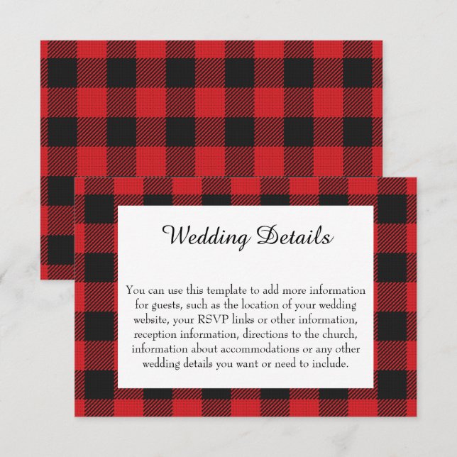 Red Black Buffalo Plaid Wedding Invitation (Front/Back)