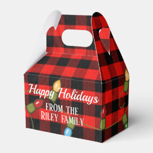 Red Black Buffalo Plaid With Lights Favor Boxes