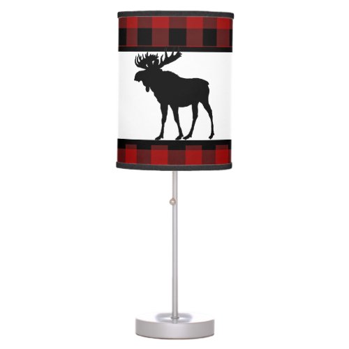 Red Black Buffalo Plaid with Moose Cabin Style  Table Lamp