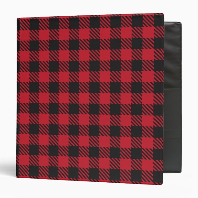 Red Black Buffalo Square Plaid Pattern 1 3 Ring Binder (Front/Inside)