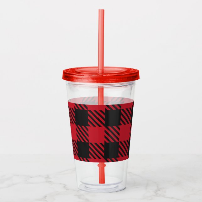 Red Black Buffalo Square Plaid Pattern 1 Acrylic Tumbler (Front)