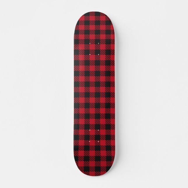 Red Black Buffalo Square Plaid Pattern 1 Skateboard (Front)