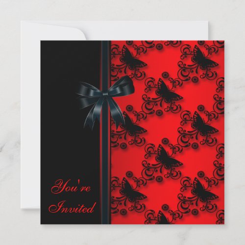 Red Butterfly Black Party invitation Template