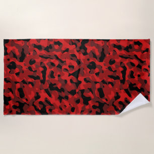 Red Black Camouflage Print Pattern Beach Towel