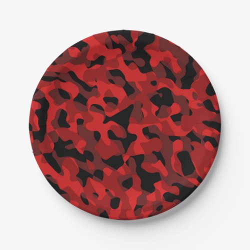 Red Black Camouflage Print Pattern Paper Plates