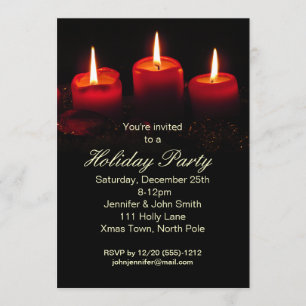Red Black Candle Christmas Holiday Party Invitation