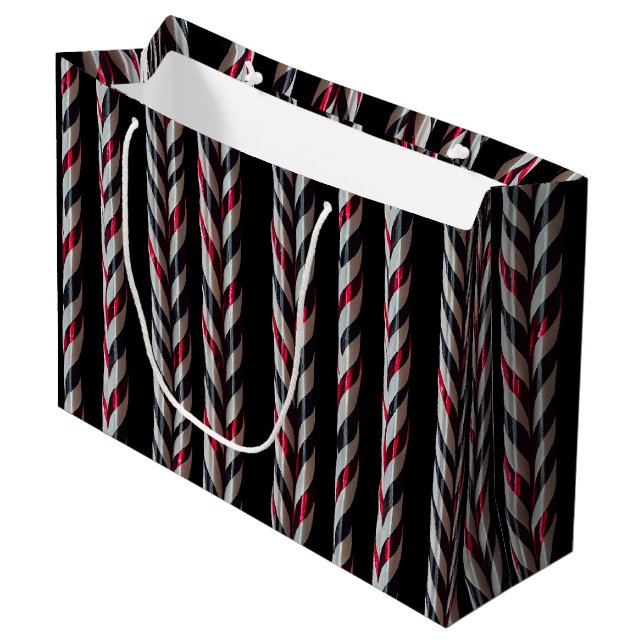 Red & Black Candy Canes Gothmas Gift Bag (Front Angled)