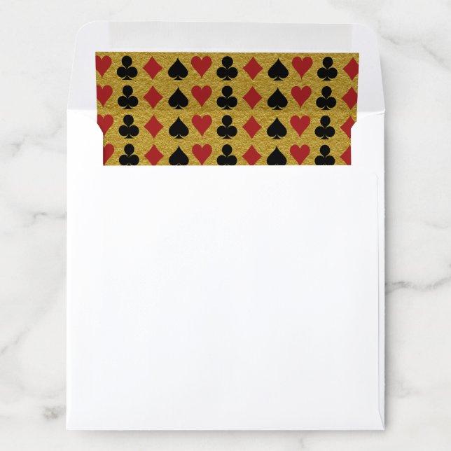 Red Black Card Suits on Gold Vegas Casino Wedding Envelope Liner (In Envelope)