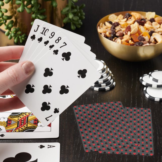 Red Black Card Suits on Grey Playing Cards (In Situ)